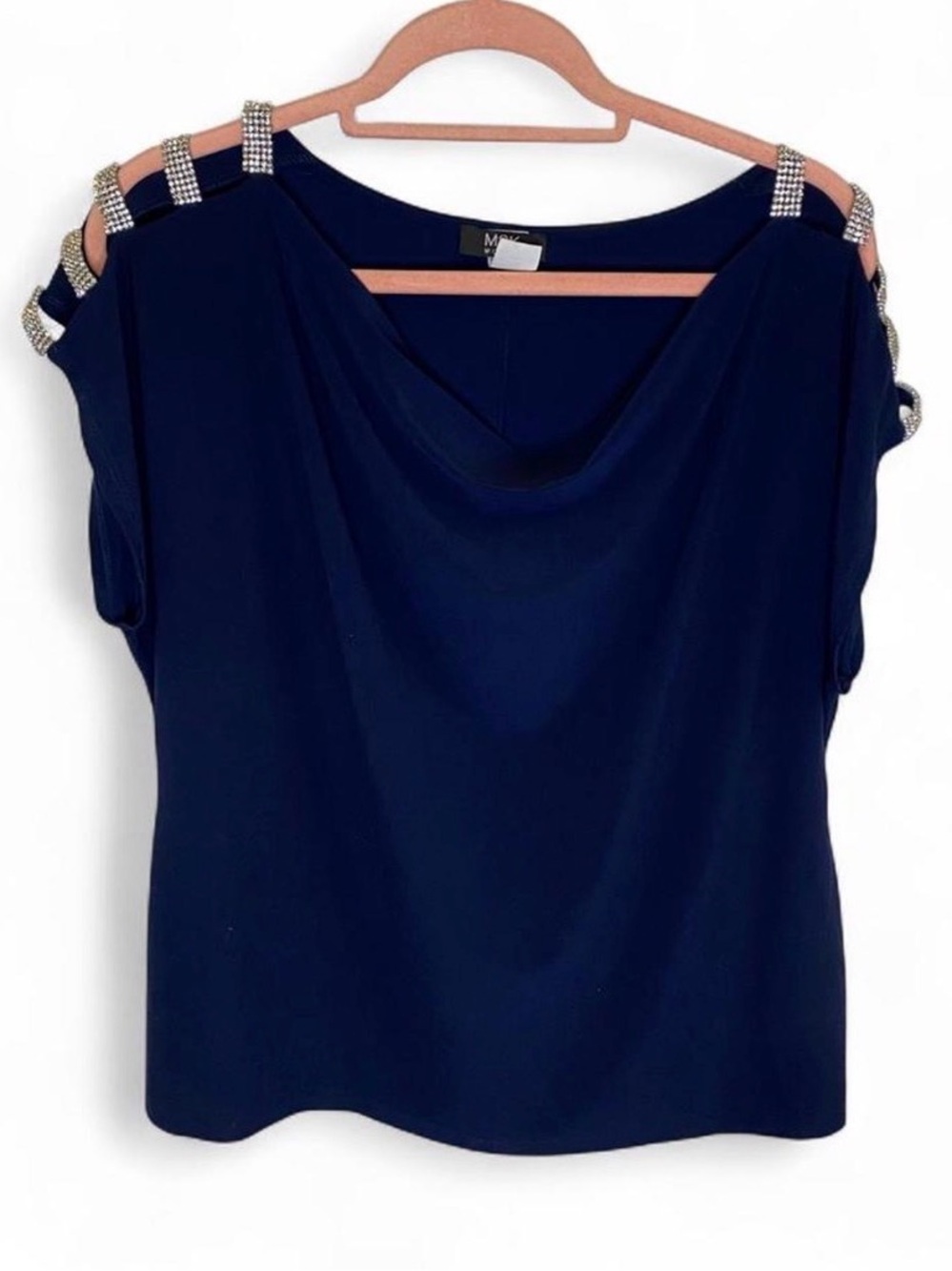 MSK Navy blue top with rhinestone shoulder straps